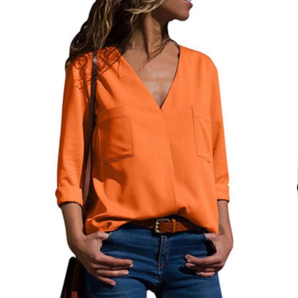V Neck pockets blouse! 🧡